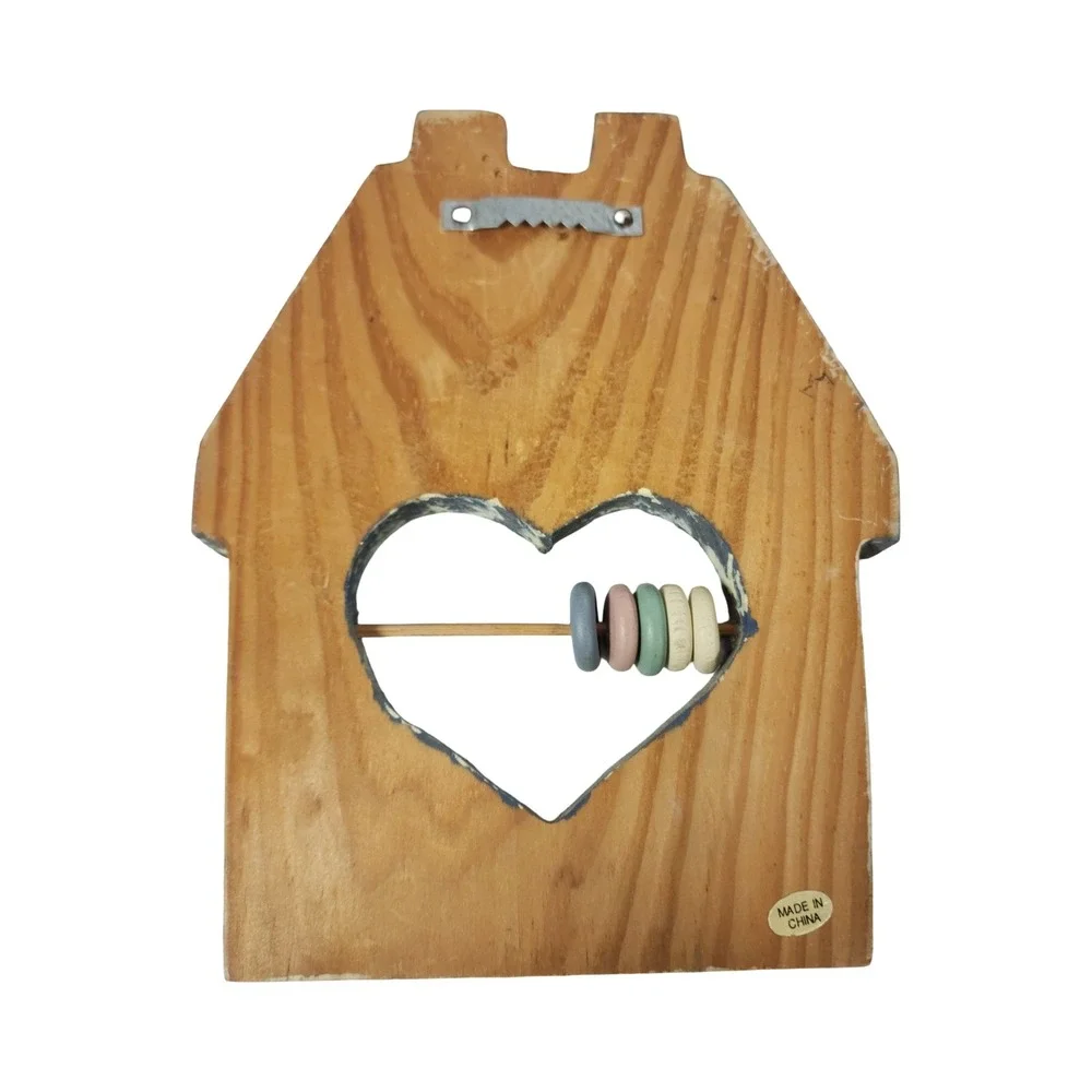 Vintage Count Your Blessings Wooden House Wall Plaque Abacus Heart Cutout Blue